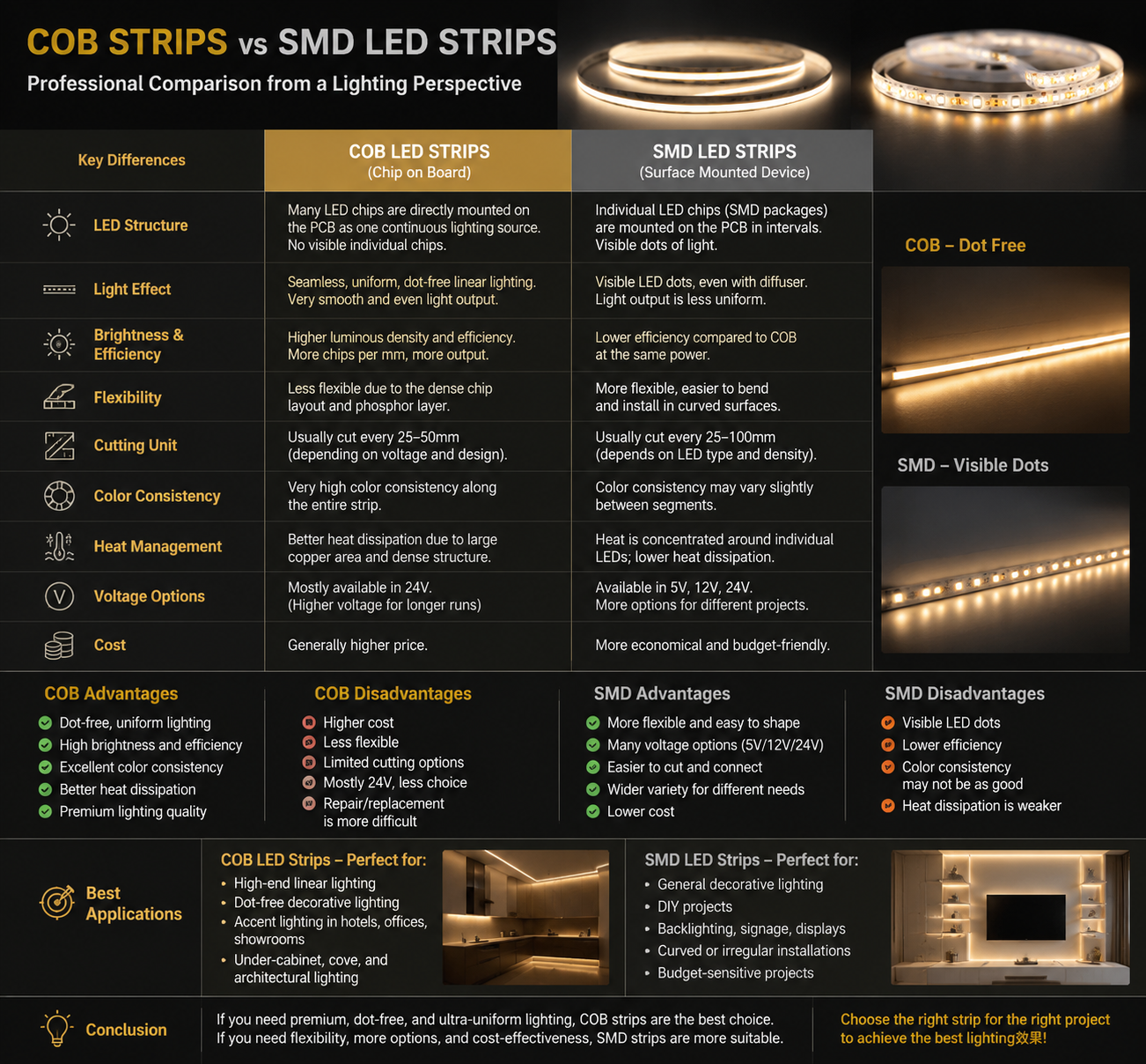 COB LED Strips vs. SMD LED light strips: How to choose the most suitable one in 2026?