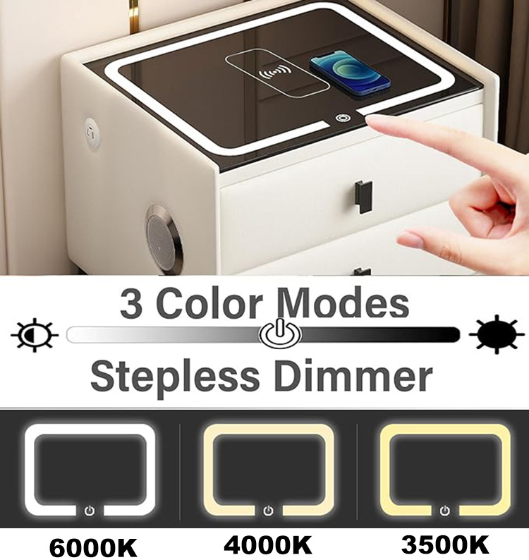 three-color LED light effects (warm/cool/natural) adjustment
